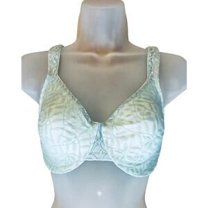 Olga Unlined Bra Blue 38D Everyday Casual Comfort Leaf Pattern